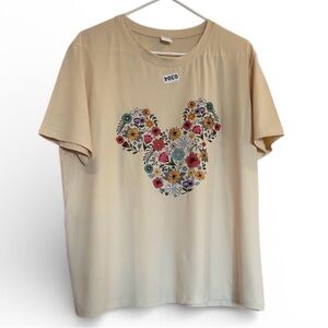 Unbranded  Women's XXL Disney Floral Graphic Short Sleeve Tee -Cream Relaxed Fit